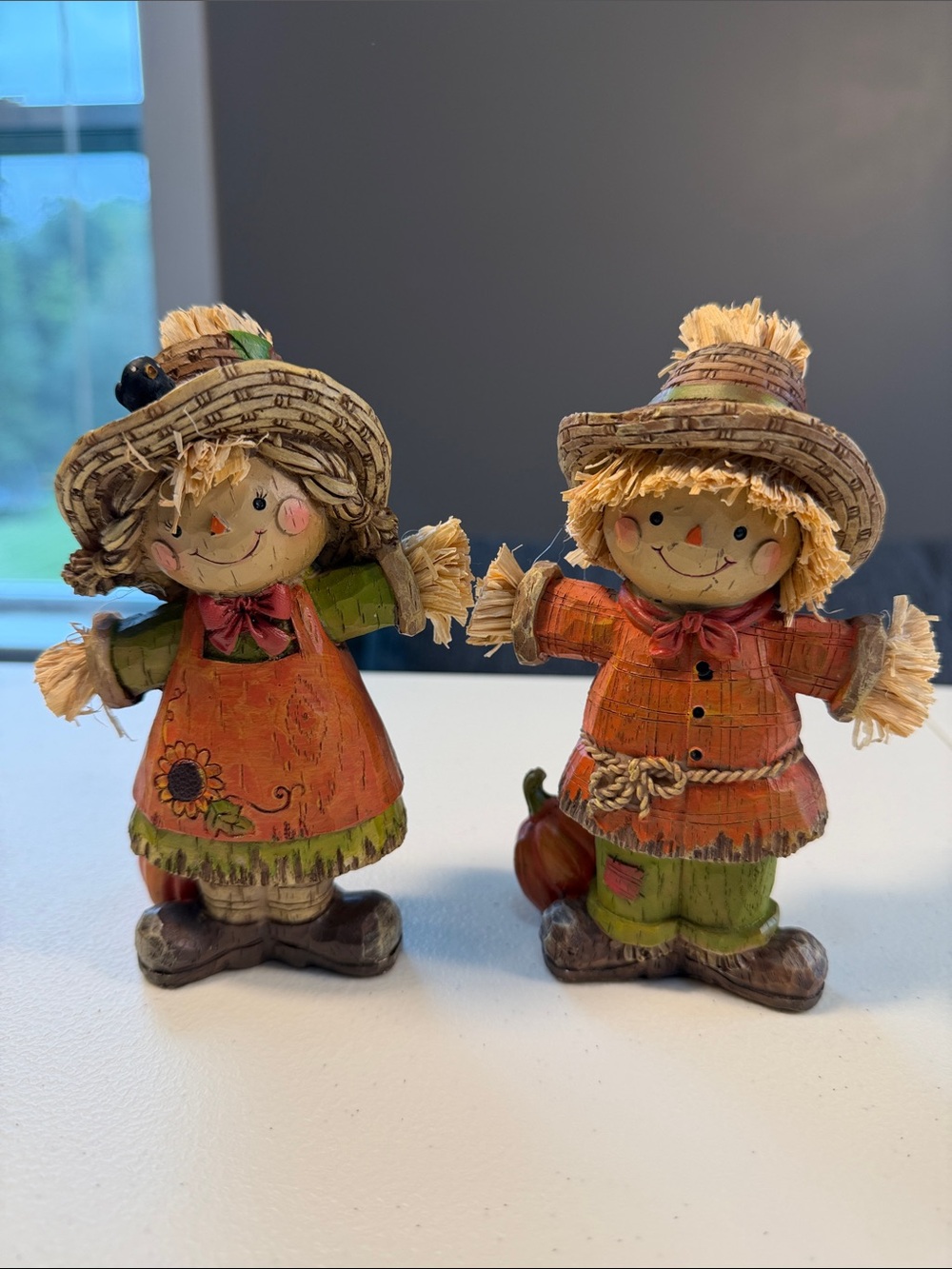 Scarecrow Couple 5.5” Figurines Pumpkins Fall Harvest Decor Set